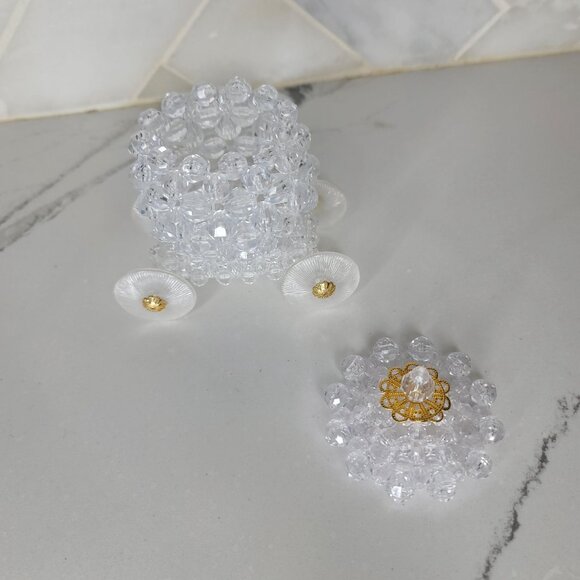 Handcrafted Crystal Beaded Cinderella Carriage box With lid and Gold Accents - Picture 5 of 6